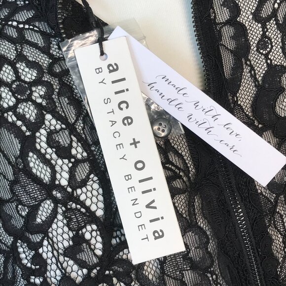 'Alice + Olivia' Collared Button Down Black Lace Dress - Size 10 - Picture 4 of 5